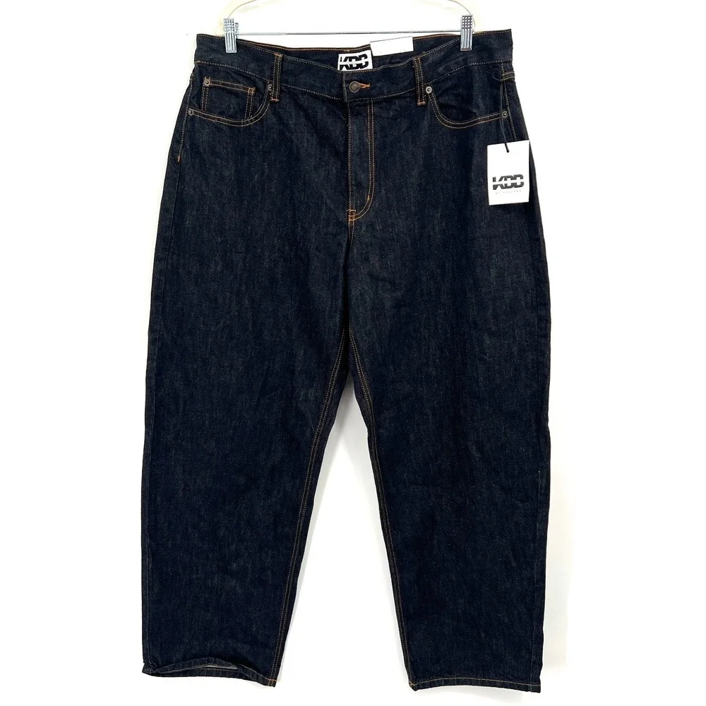 NEW KBB by Kahlana Barrel leg jeans dark indigo blue wash denim 16